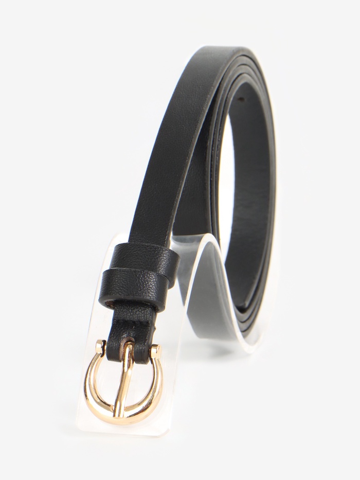 Ремень женский тонкий, 110×1.3 см, пряжка металл золотистая, полукруглая, чёрный - Фото 1