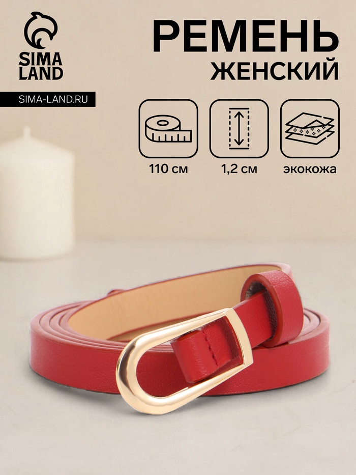 Ремень женский тонкий, 110×1.2 см, пряжка металл, золотистая, красный - Фото 1