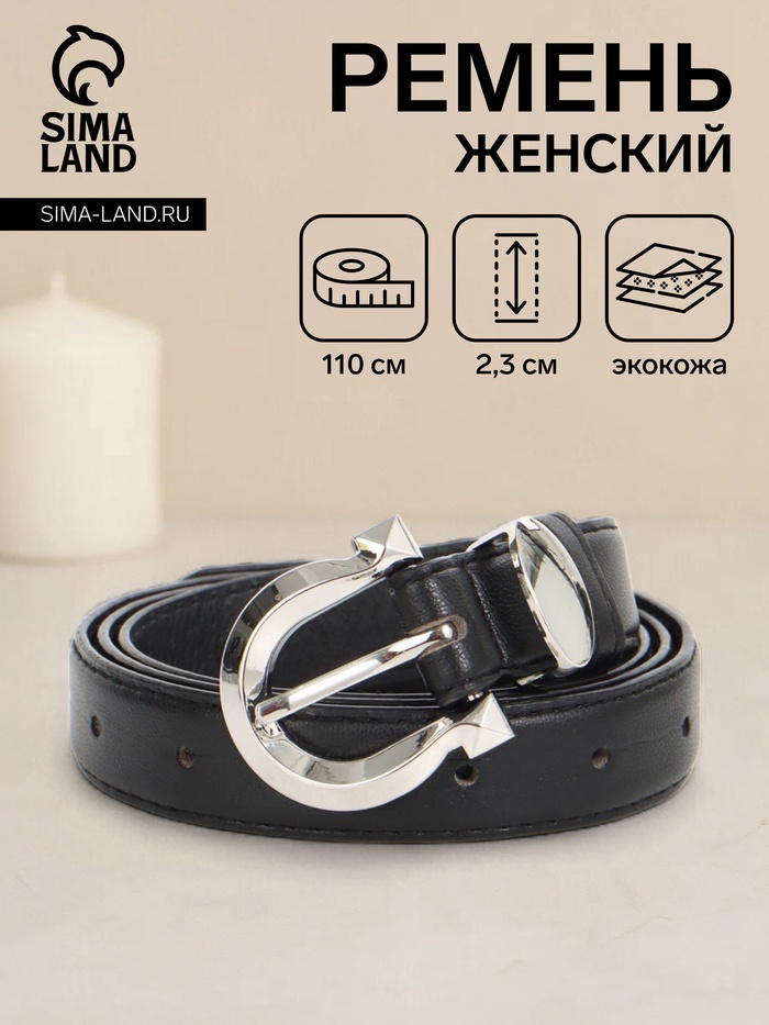 Ремень женский, 110×2.3 см, пряжка металл, серебристая, чёрный - Фото 1