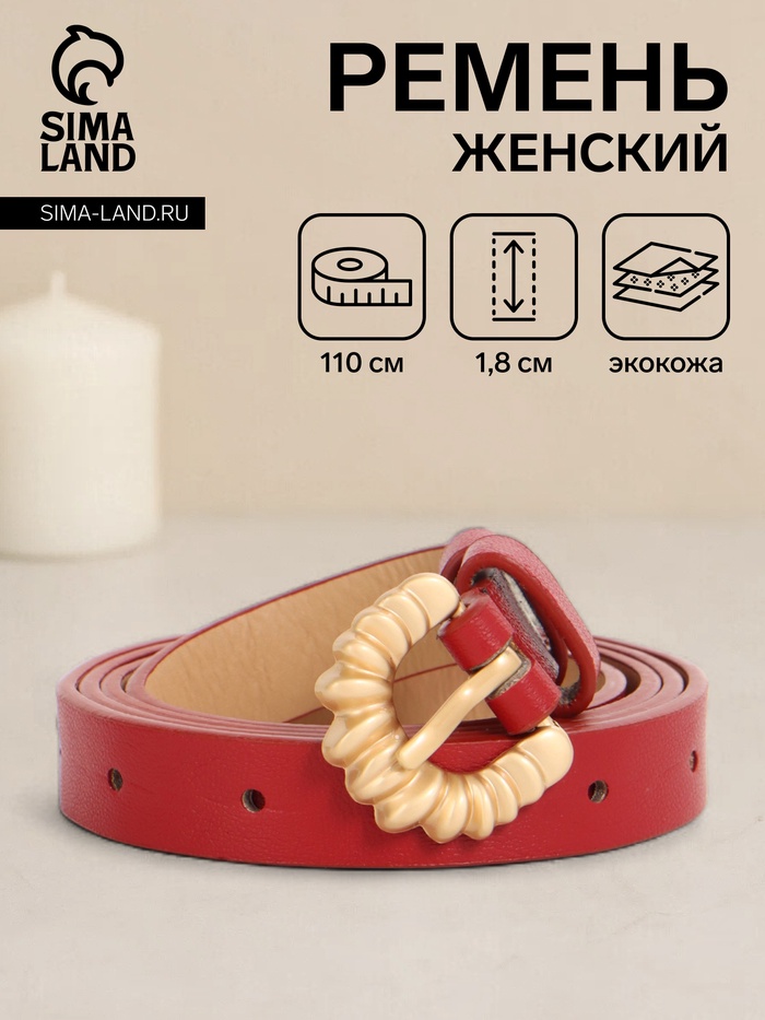 Ремень женский тонкий, 110×1.8 см, пряжка металл, красный