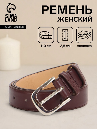 Ремень женский, 110×2.8 см, пряжка металл, серебристая, коричневый