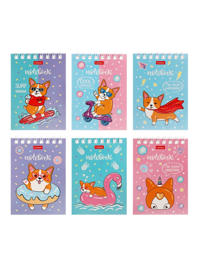 Блокнот Hatber «Забавные корги», 40 листов, А7, на гребне, обложка из мелованного картона - Фото 1