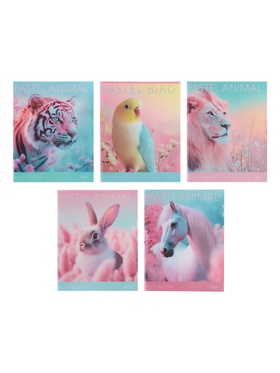 Тетрадь 96л кл Hatber "Pastel Animals", пласт обл с печатью, 60-65г/м? 5В МИКС (комплект 2 шт)