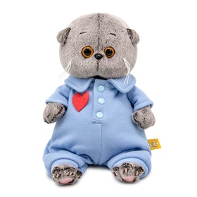Мягкая игрушка «Кот Басик BABY» в голубом комбинезоне с сердечком, 20 см