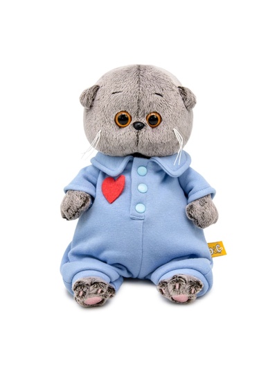 Мягкая игрушка «Кот Басик BABY» в голубом комбинезоне с сердечком, 20 см
