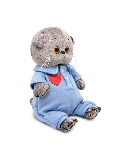 Мягкая игрушка «Кот Басик BABY» в голубом комбинезоне с сердечком, 20 см