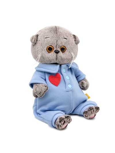 Мягкая игрушка «Кот Басик BABY» в голубом комбинезоне с сердечком, 20 см