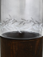 Ваза для цветов с деревянной подставкой из темного стекла, 25.5×10 см, 1.25 литра - фото 809609608