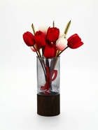 Ваза для цветов с деревянной подставкой из темного стекла, 25.5×10 см, 1.25 литра - фото 809609610
