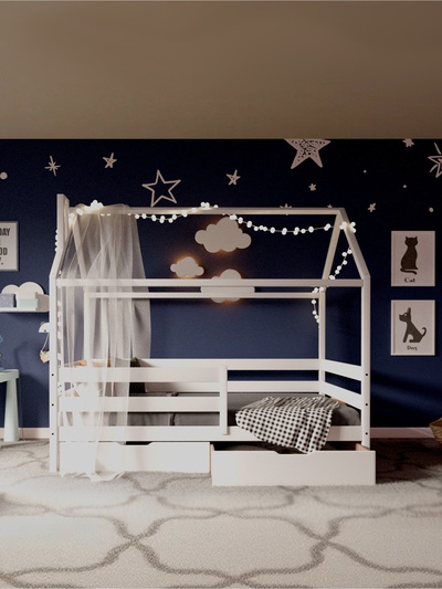 Кровать детская «Домик», с бортиками, без ящиков, 800×1900 мм, цвет белый