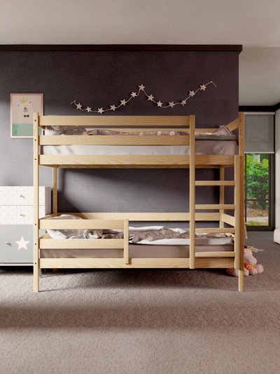 Кровать детская двухъярусная, с бортиками, без ящиков, 800×1600 мм, без покраски