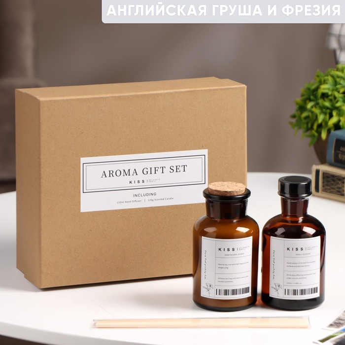 УЦЕНКА Набор подарочный: диффузор 120 мл, свеча аром., 120 г, Английская груша и фрезия - Фото 1