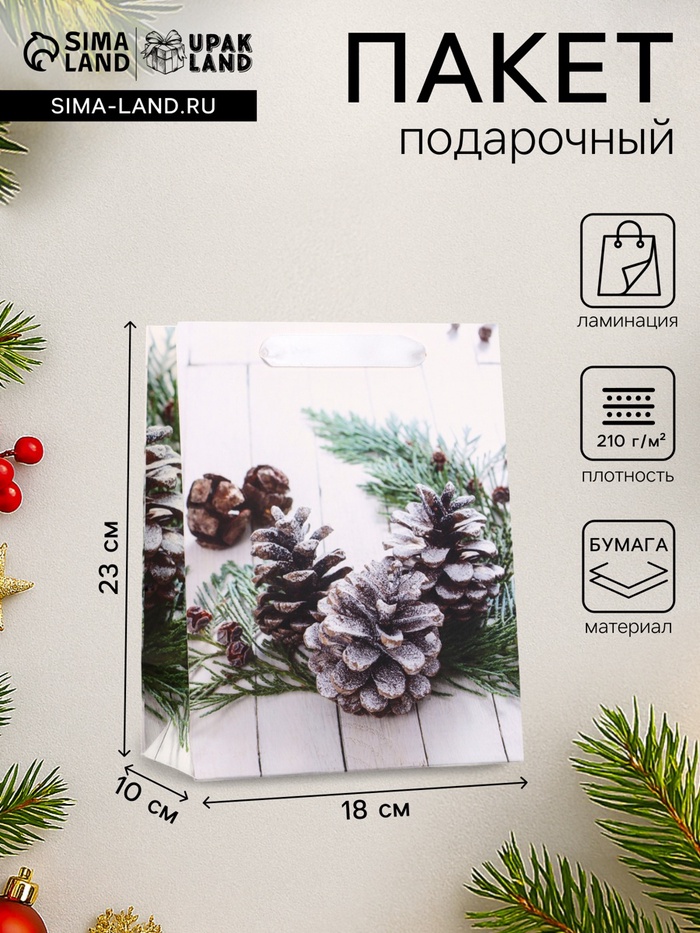 Пакет подарочный новогодний ламинированный «Зимняя пора» 18×23×10 см - Фото 1