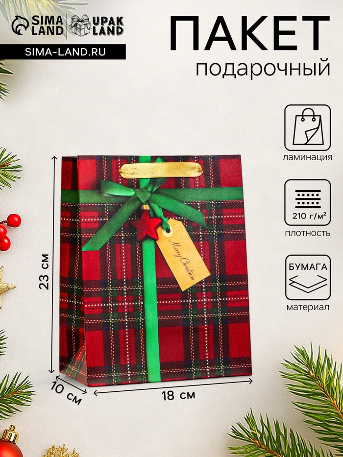 Пакет подарочный новогодний ламинированный «Подарок», 18×23×10 см - Фото 1