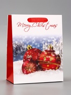 Пакет подарочный новогодний ламинированный «Новогодние игрушки», 18×23×10 см - Фото 2