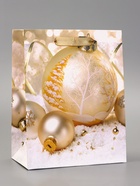 Пакет подарочный новогодний ламинированный «Золотые Новогодние игрушки», 18×23×10 см - Фото 2