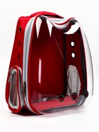 УЦЕНКА Рюкзак для переноски кошек, прозрачный, 32×28×42 см, красный - Фото 1