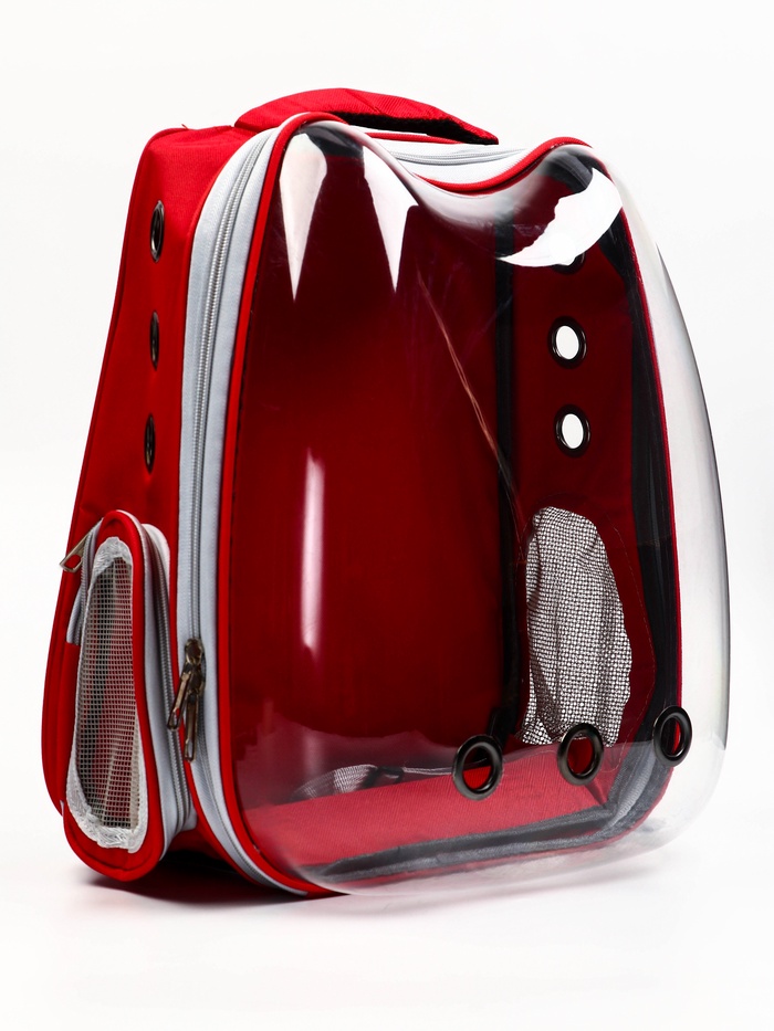 УЦЕНКА Рюкзак для переноски кошек, прозрачный, 32×28×42 см, красный - Фото 1