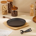 УЦЕНКА Сковорода чугунная на деревянной подставке SL Home, d=22.5 см, h=2.5 см, индукция, чёрная - Фото 8