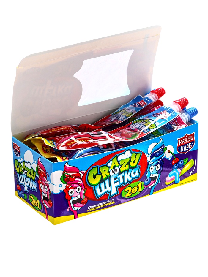 Сахарная конфета и жидкая карамель «Crazy щетка 2 в 1» 12 г×30 шт.*12 блоков - Фото 1
