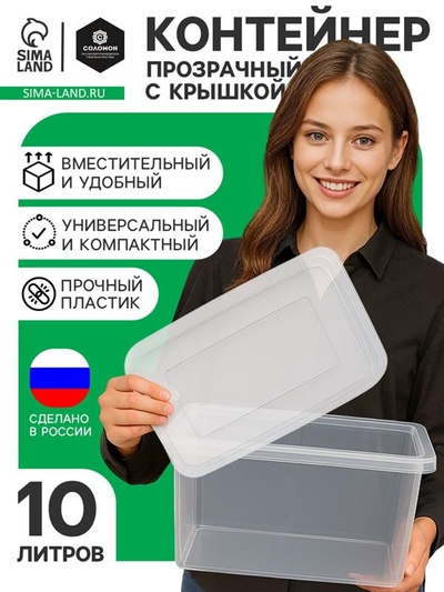 Ящик пластиковый для хранения, с крышкой, объём — 10 л, прозрачно-матовый
