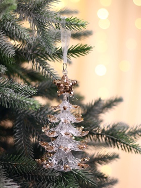 Ёлочная игрушка «Зимнее волшебство. Праздник» ёлочка, 13?7 см, прозрачно-золотой (комплект 2 шт)