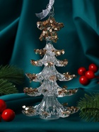 Ёлочная игрушка «Зимнее волшебство. Праздник» ёлочка, 13?7 см, прозрачно-золотой (комплект 2 шт) - фото 47344430