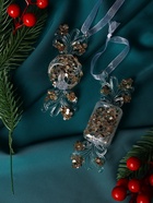 Ёлочные игрушки 2 шт. «Зимнее волшебство. Праздник» 10.5?4 см, прозрачно-золотой (комплект 2 шт) - фото 47344450