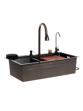 {{photo.Alt || photo.Description || 'УЦЕНКА Кухонная мойка ZEIN M04, S=3.0 и 0.7 мм, смеситель, корзины, кран для питьевой воды, графит'}}