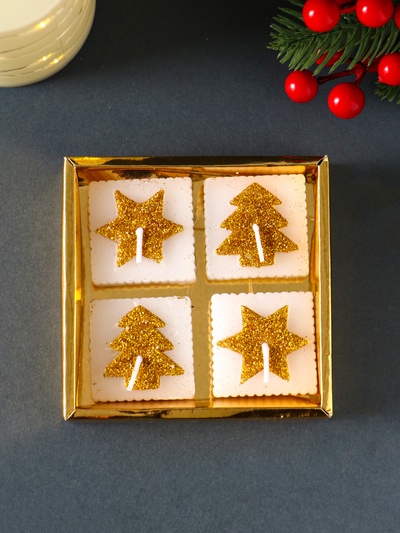 Набор свечей «Марки. Золотые ёлочки и звёзды», 4 шт., 10.5×10.5×3 см