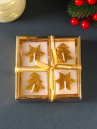 Набор свечей «Марки. Золотые ёлочки и звёзды», 4 шт., 10.5×10.5×3 см - фото 58036950