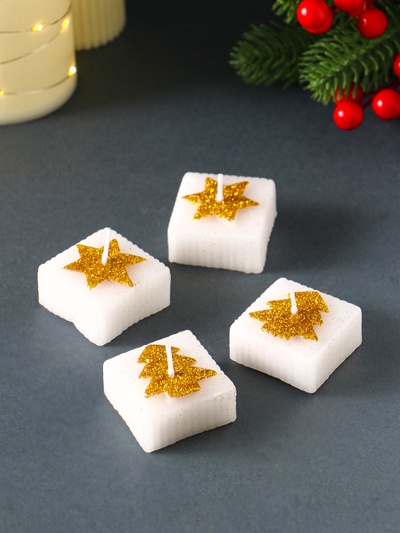 Набор свечей «Марки. Золотые ёлочки и звёзды», 4 шт., 10.5×10.5×3 см