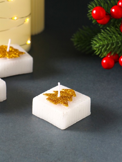 Набор свечей «Марки. Золотые ёлочки и звёзды», 4 шт., 10.5×10.5×3 см