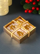 Набор свечей «Марки. Золотые ёлочки и звёзды», 4 шт., 10.5×10.5×3 см - фото 58036946