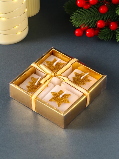 Набор свечей «Марки. Золотые ёлочки и звёзды», 4 шт., 10.5×10.5×3 см