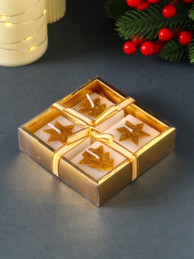 Набор свечей «Марки. Золотые ёлочки и звёзды», 4 шт., 10.5×10.5×3 см