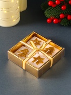 Набор свечей «Марки. Золотые ёлочки и звёзды», 4 шт., 10.5×10.5×3 см - фото 58036949