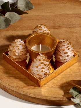 Набор свечей «Шишки и подсвечник», 5 шт., 11.5×11.5×5.5 см