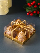 Набор свечей «Шишки и подсвечник», 5 шт., 11.5×11.5×5.5 см - фото 58036980