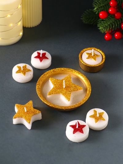 Набор свечей «Звёзды и подсвечник», 7 шт., 15.8×16.8×3.3 см