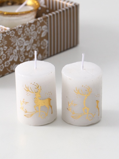 УЦЕНКА Набор свечей «Столбики. Золотые олени и подсвечник», 3 шт., 11.5×17×5 см