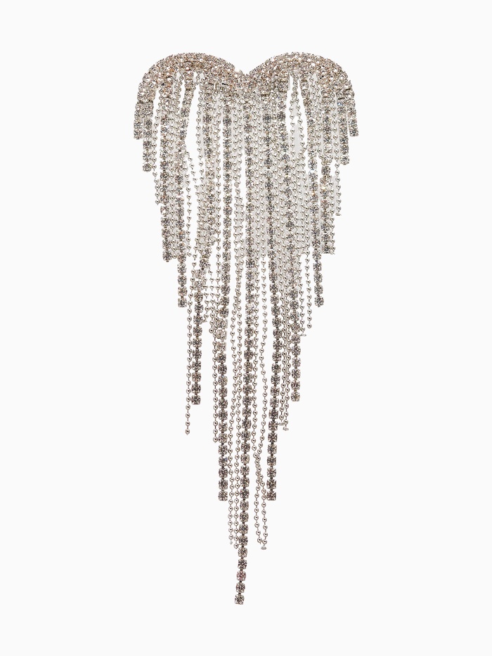 Брошь «Сердце» водопад страз, белая в серебре - Фото 1