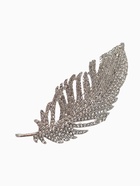 Брошь «Перо» со стразами, белая в серебре - Фото 1