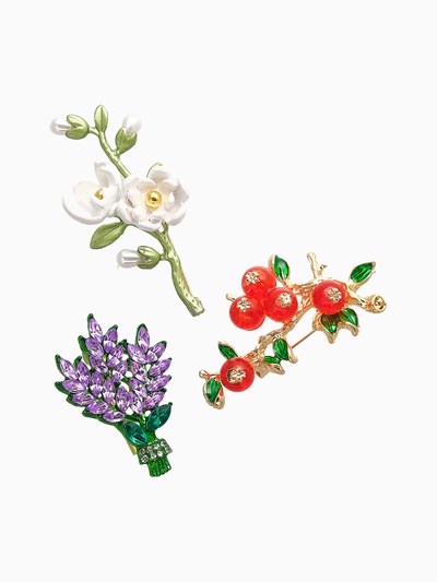 Набор брошей «Цветы», брусника, лаванда, жасмин, цветные