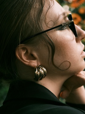 Серьги металл "Кольца" 6 рядов, тренд, цвет золото