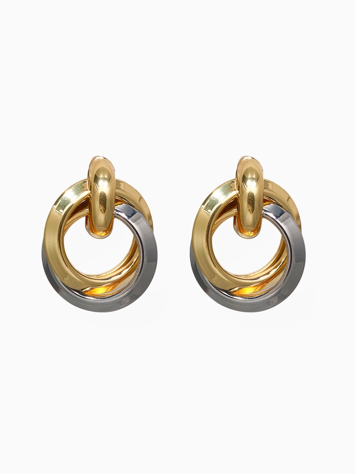 Серьги металл «Тренд», кольца, цвет золото с серебром