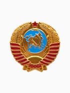 Значок «Герб СССР» серп и молот, красно-голубой в золоте - Фото 1