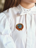 Значок «Герб СССР» серп и молот, красно-голубой в золоте - Фото 4