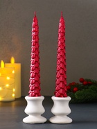 Набор свечей новогодних «Ель», 1.9×1.9×20 см, 2 шт., красный металлик - Фото 3