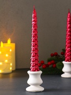 Набор свечей новогодних «Ель», 1.9×1.9×20 см, 2 шт., красный металлик - Фото 4